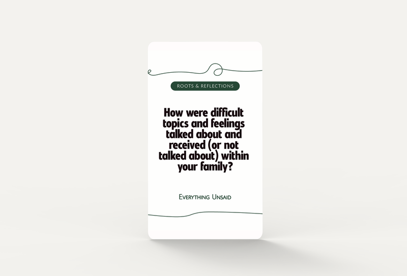 Roots and reflections category card from Everything Unsaid Dating & Couples relationship conversation deck